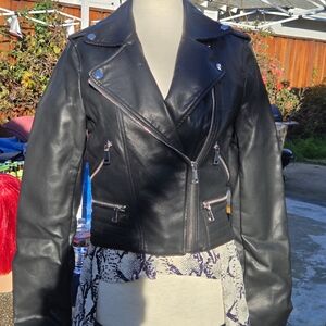 Copperose Paris Black Faux Leather Moto Jacket Asymmetrical Zip Size S